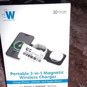 Just Wireless -  3-in-1 Portable Magnetic Wireless Charger Black New